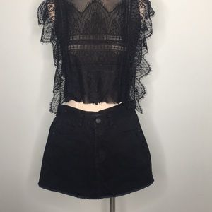 Black denim mini skirt